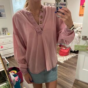 Urban outfitters pink button up linen blouse